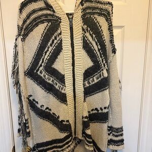 Free People Show Me the Fringe Hooded Zip Cardigan Sweater